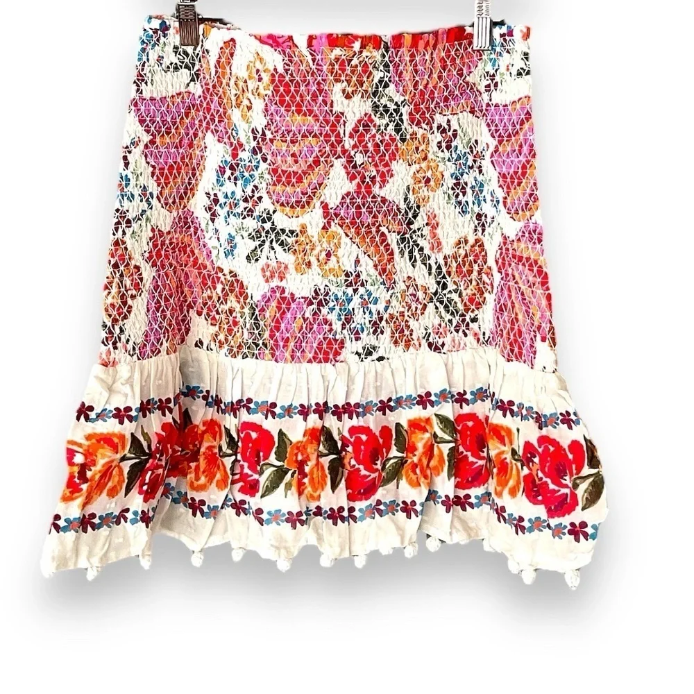 NWOT Farm Rio Spring Bananas Colorful Smocked Mini Skirt Medium